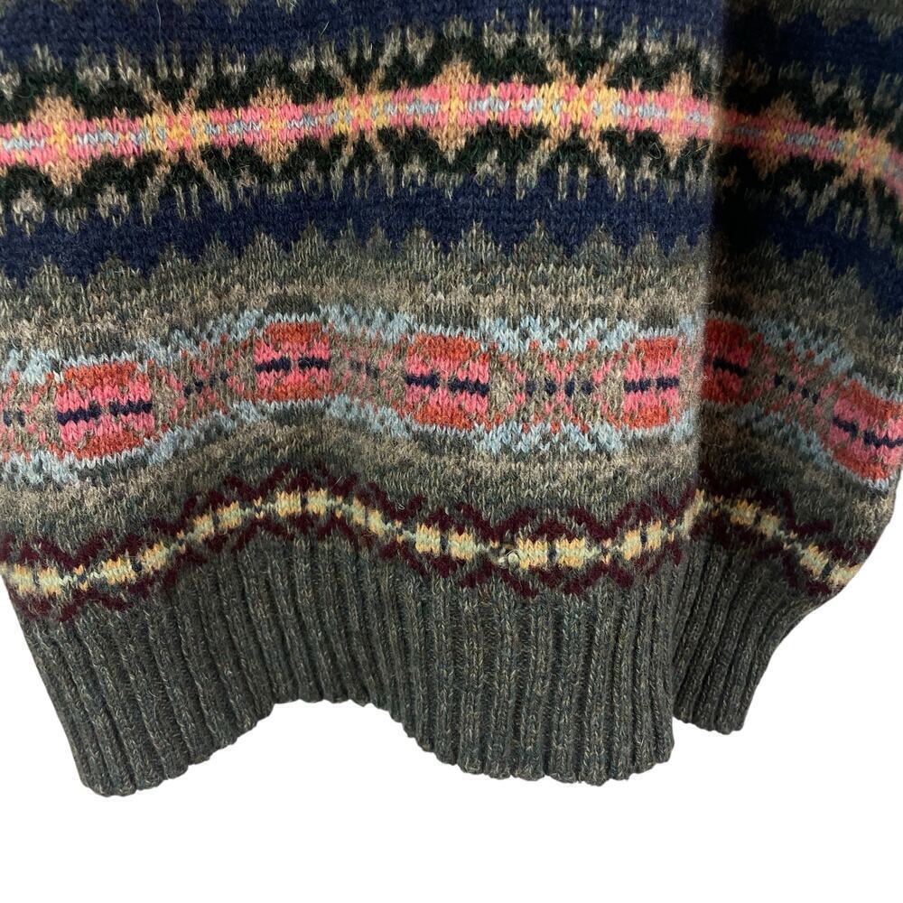 Polo Ralph Lauren Lambswool Alpaca Jacquard Fair Isle V Neck Sweater Green VTG L - Picture 8 of 9